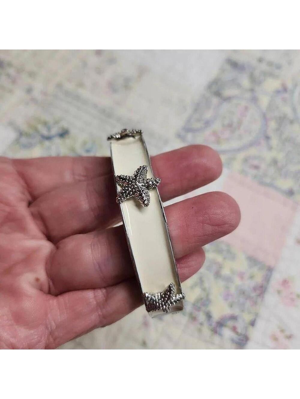 Vintage Silver and Cream Starfish Bangle Bracelet